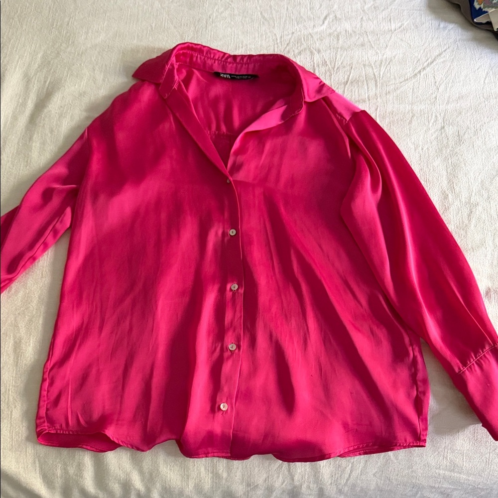 Zara Fuchsia Button-Down Silk Shirt